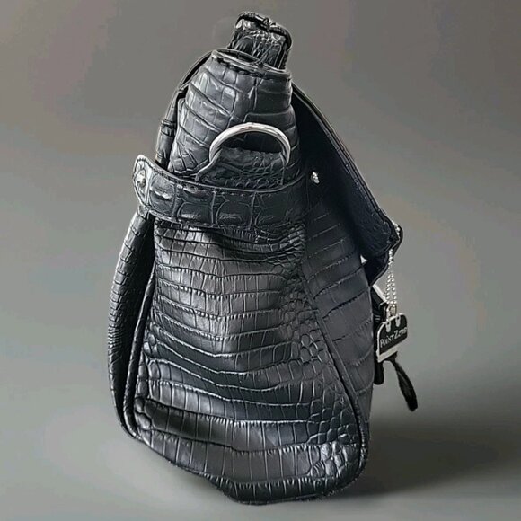 Point Zero Purse Turn Lock Faux Alligator Satchel Hand Bag Black - Picture 4 of 10